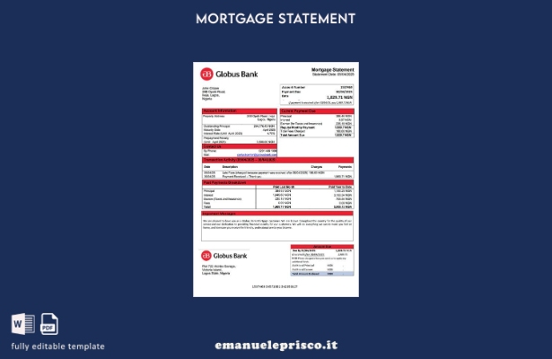 stile verificato Modello di estratto conto mutuo Nigeria Globus Bank Modello Wor